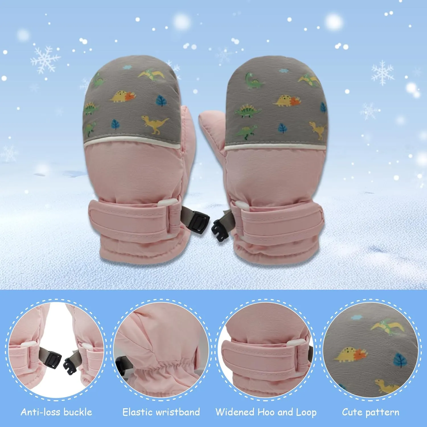 Toddler Mittens Waterproof Fleece Lined 2 Pack Toddler Winter Gloves Warm Snow Gloves for Baby Boys Girls
