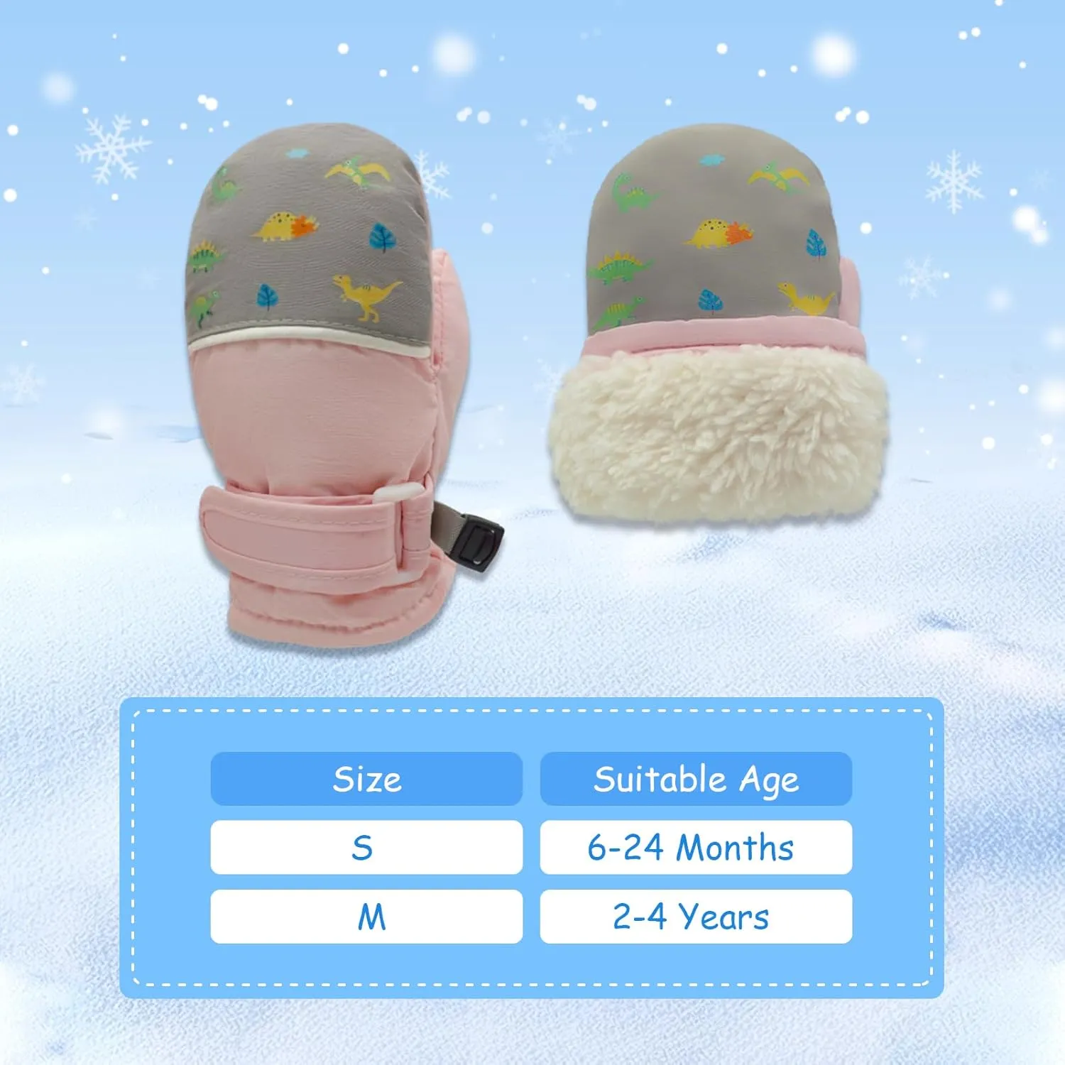 Toddler Mittens Waterproof Fleece Lined 2 Pack Toddler Winter Gloves Warm Snow Gloves for Baby Boys Girls