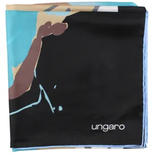 Ungaro Scarf Black Brown Aqua Floral - Twill Silk Square Foulard FINAL SALE