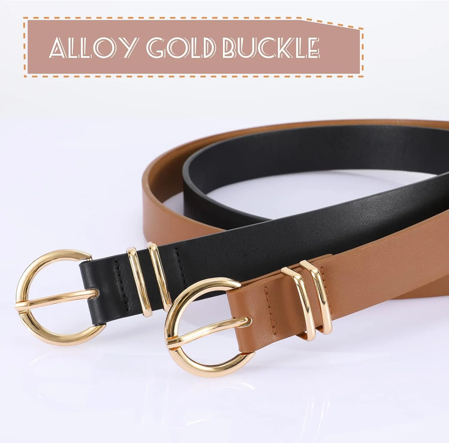 VONMELLI 3 Pack Women's Belts for Jeans Pants Fashion Gold Buckle Ladies Dress Belt