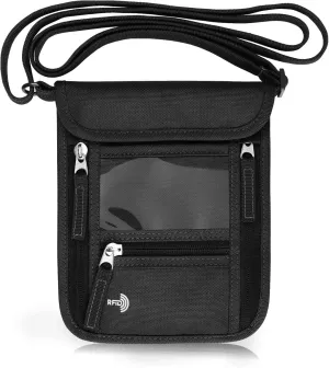 WALNEW Passport Holder Neck Pouch Travel Wallet for Women and Men, RFID Blocking Security Slim Traveling Wallet with Around Neck Lanyard Strap