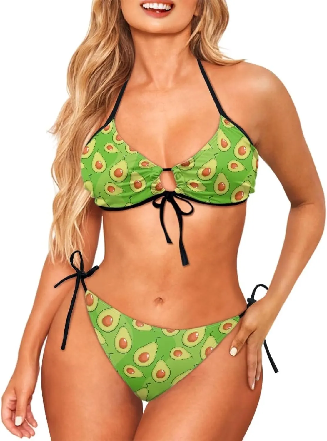 Womens Sexy Cut Out Swimsuits Lace Up Cheeky String Bikini Hollow-Carved Brazilian Bra Panty, Halter Bathing Suits