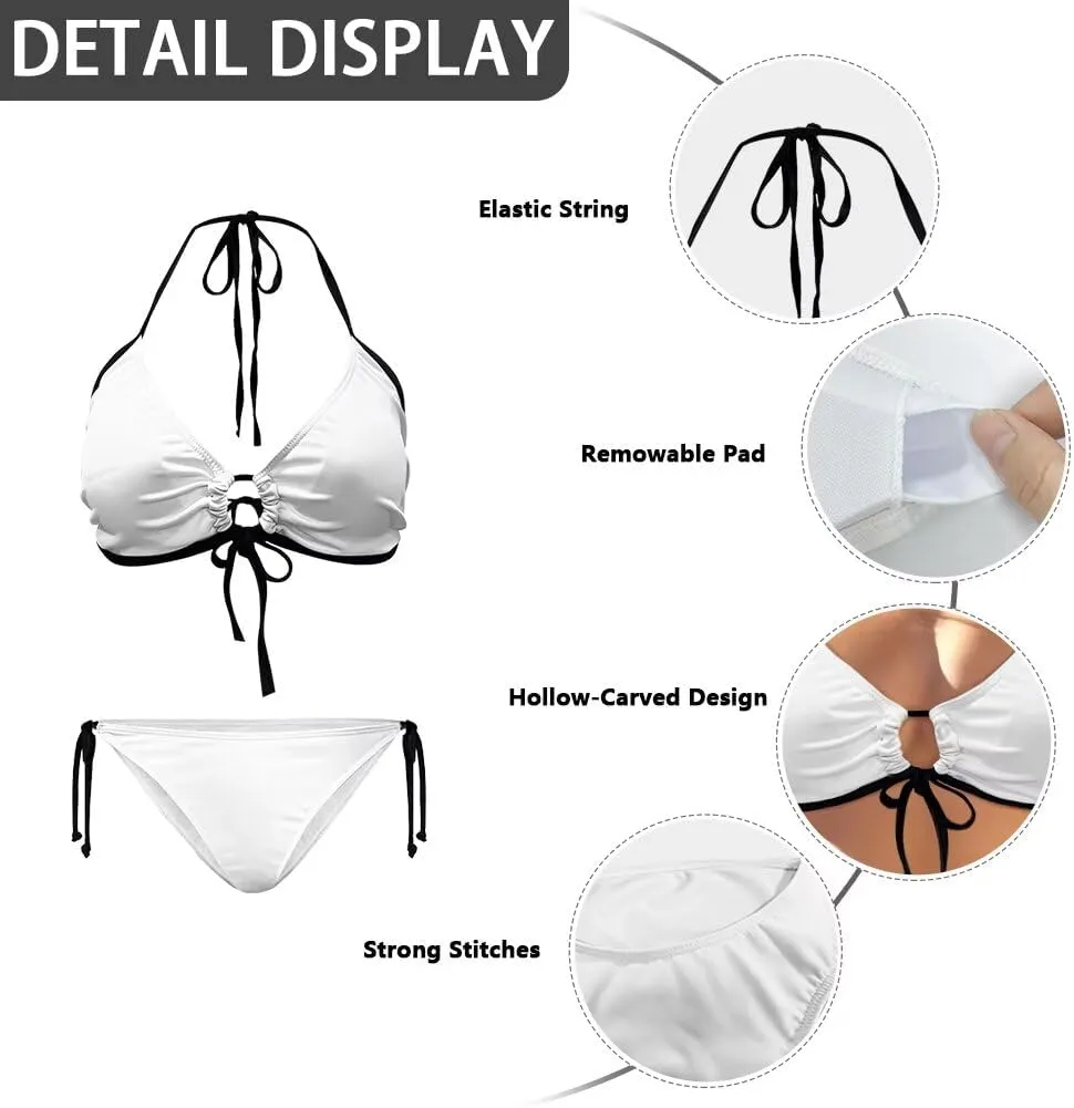 Womens Sexy Cut Out Swimsuits Lace Up Cheeky String Bikini Hollow-Carved Brazilian Bra Panty, Halter Bathing Suits