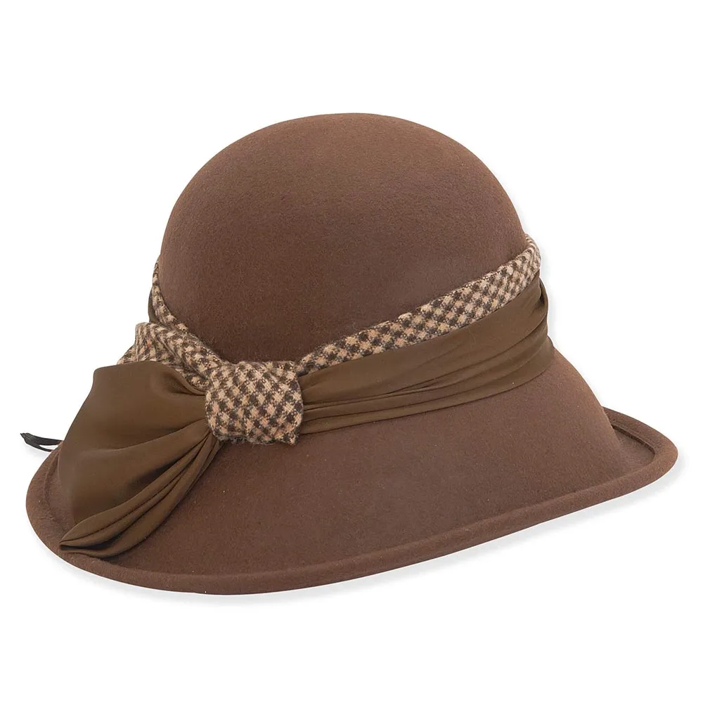 Wool Felt Cloche Hat with Houndstooth Woolen Trim Adora® Hats