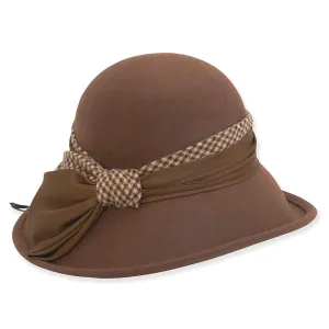 Wool Felt Cloche Hat with Houndstooth Woolen Trim Adora® Hats